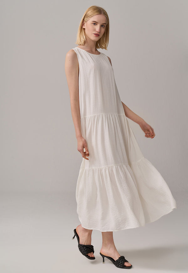 Choice Solid Maxi Layered Sleeveless Dress Off White