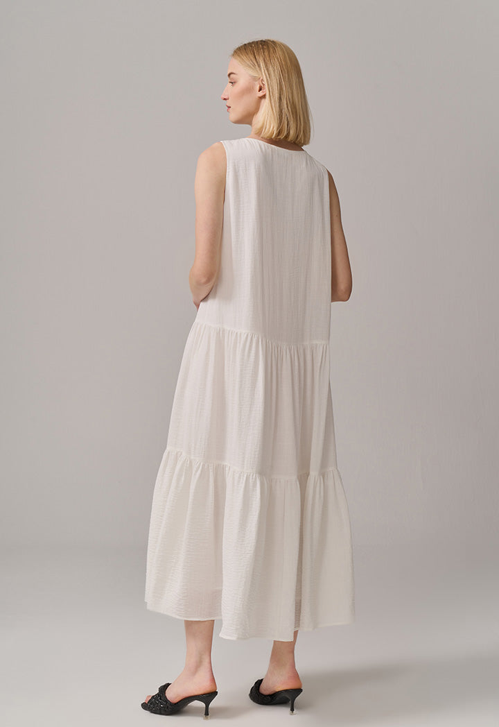 Choice Solid Maxi Layered Sleeveless Dress Off White