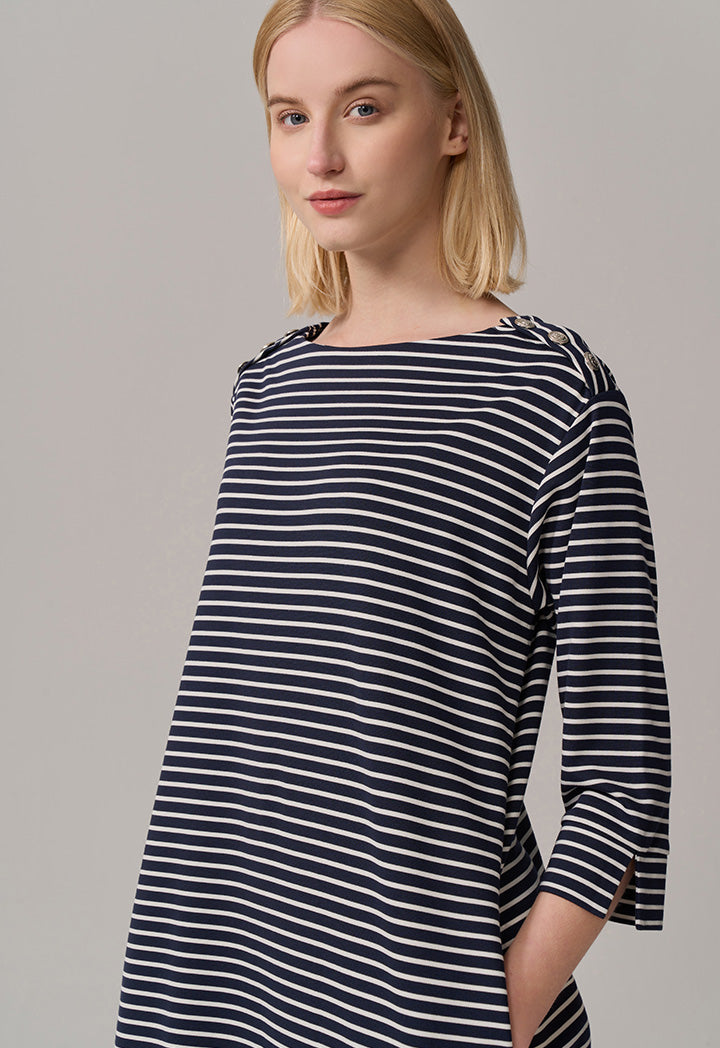 Choice Contrast Striped Dress Navy-White