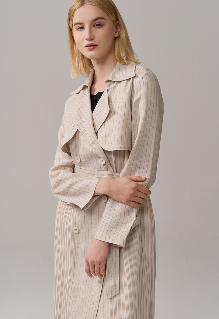 Choice Striped Belted Midi Coat Beige