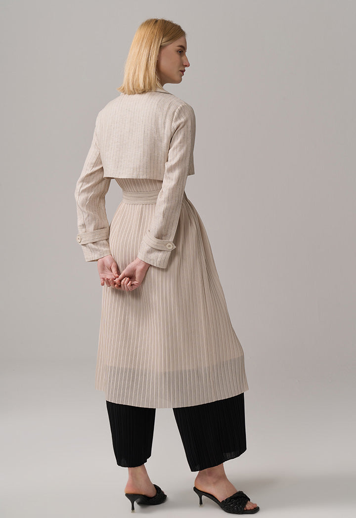 Choice Striped Belted Midi Coat Beige