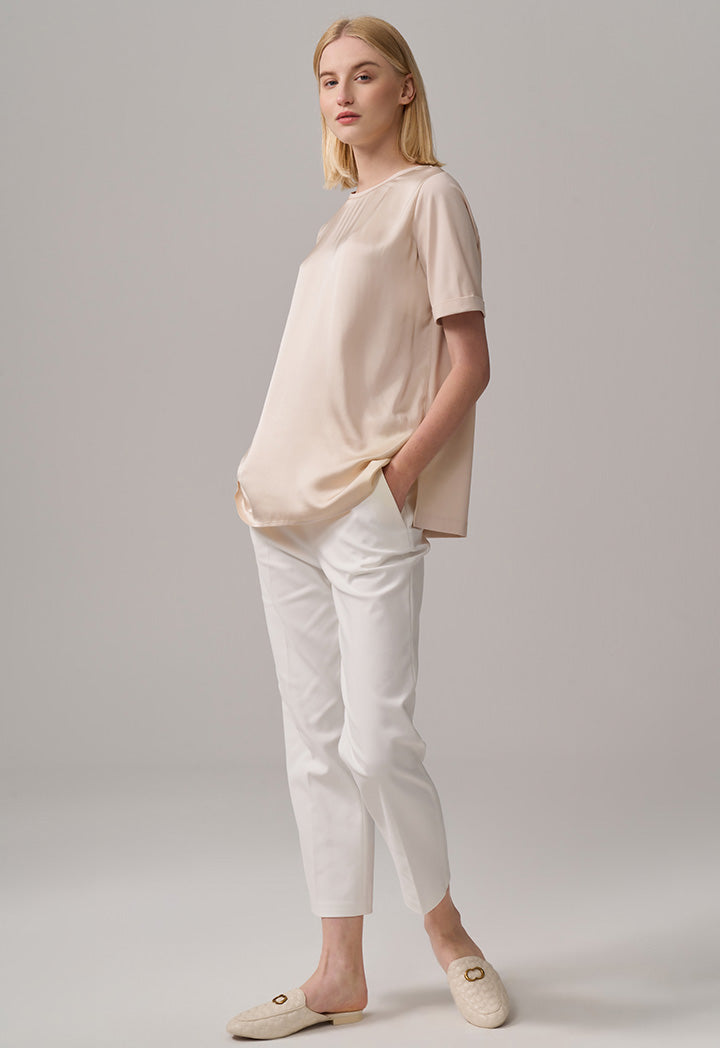 Choice Round Neck Basic T-Shirt  Beige