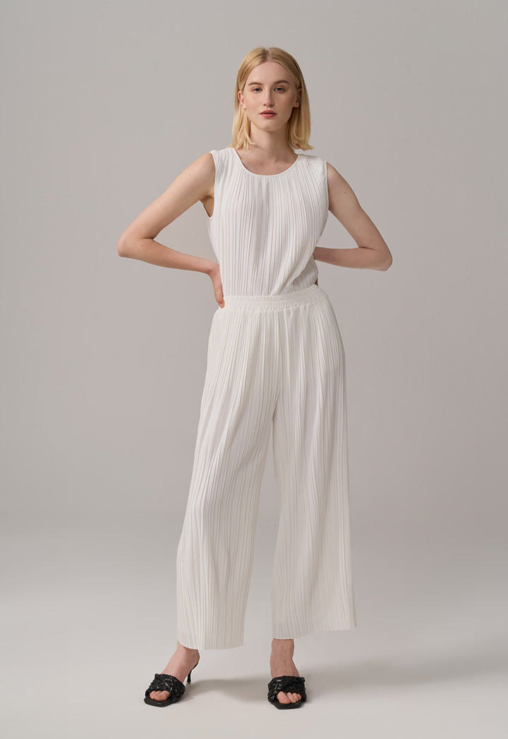 Choice High-Waist Wide Legs Pleated Trousers Off White