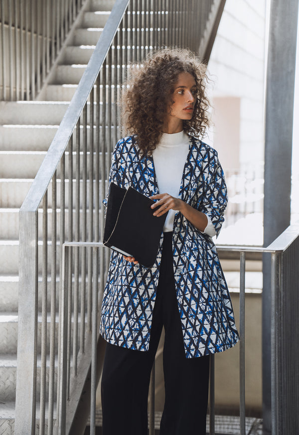 Choice Geometric Printed Midi Jacket Indigo