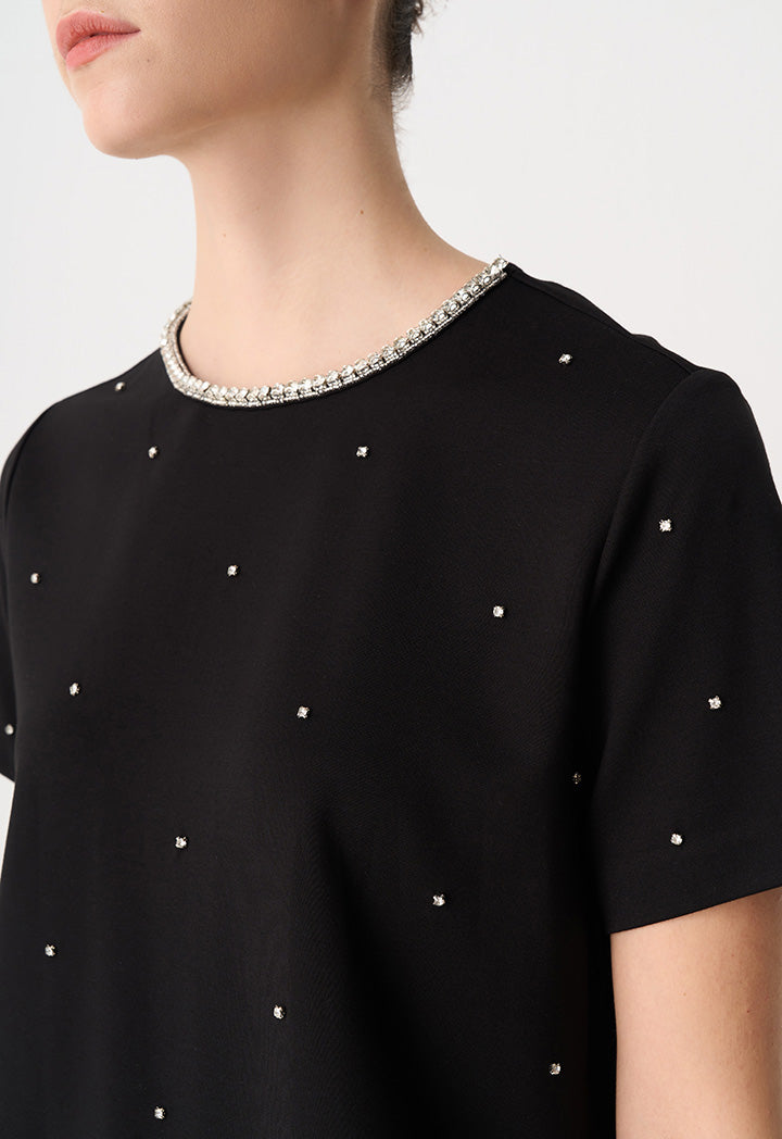 Choice Rhinestone Embellished T-Shirt Black