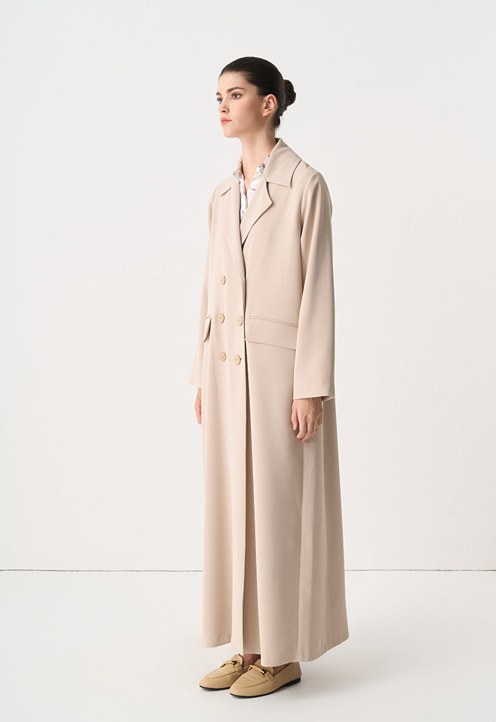 Choice Solid Double Breasted Maxi Coat Taupe