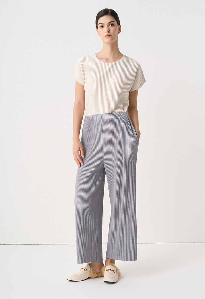 Choice Single Tone Pleated Trousers Grey