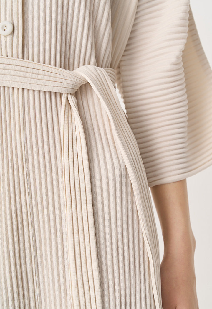 Choice Pleated Belted Oversize Maxi Dress Cream