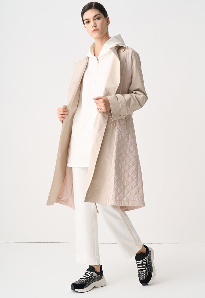 Choice Quilted Double Breasted Midi Coat Beige