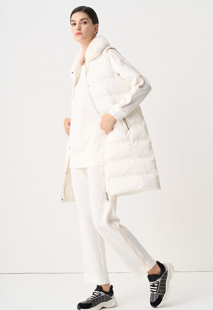 Choice Solid Quilted Sleeveless Puffer Coat Cream