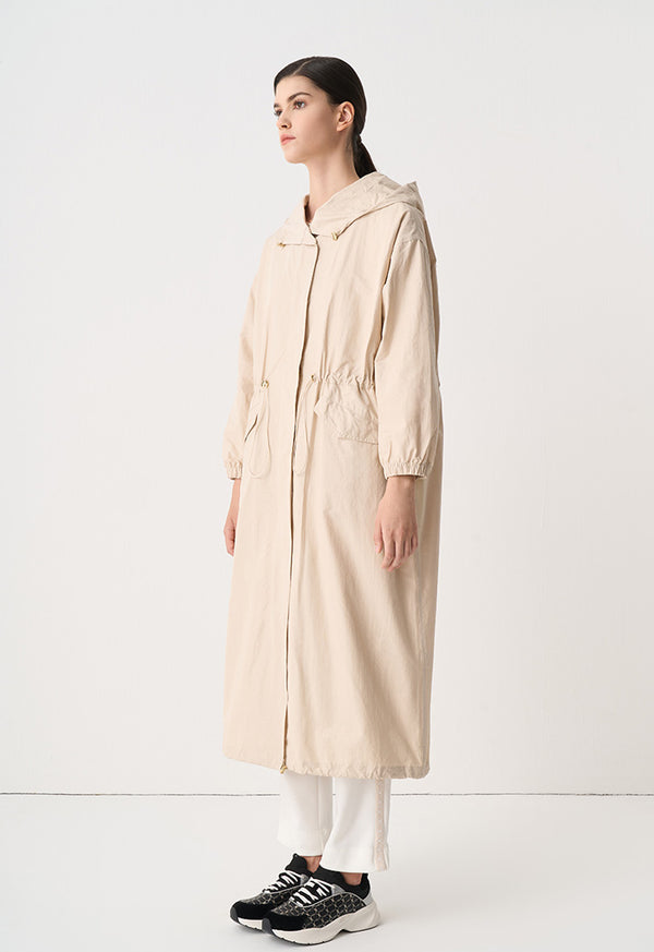 Choice Elasticated Drawstring Monogram Maxi Winter Jacket Beige