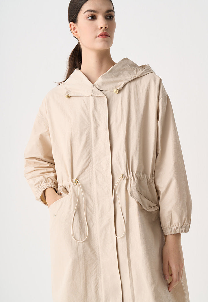 Choice Elasticated Drawstring Monogram Maxi Winter Jacket Beige