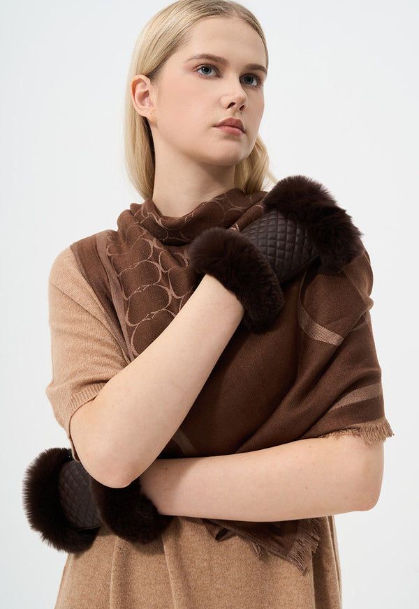 Choice Faux Fur Embellished Fingerless Gloves Brown