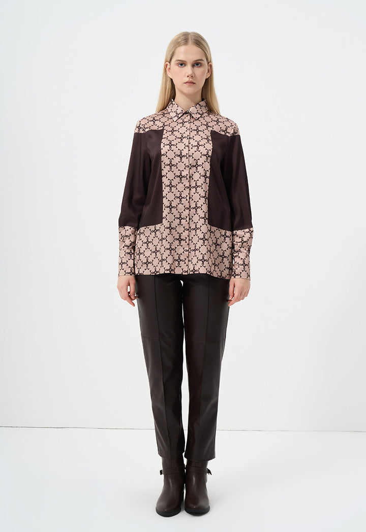 Choice Monogram Printed Long Sleeves Shirt Brown-Beige