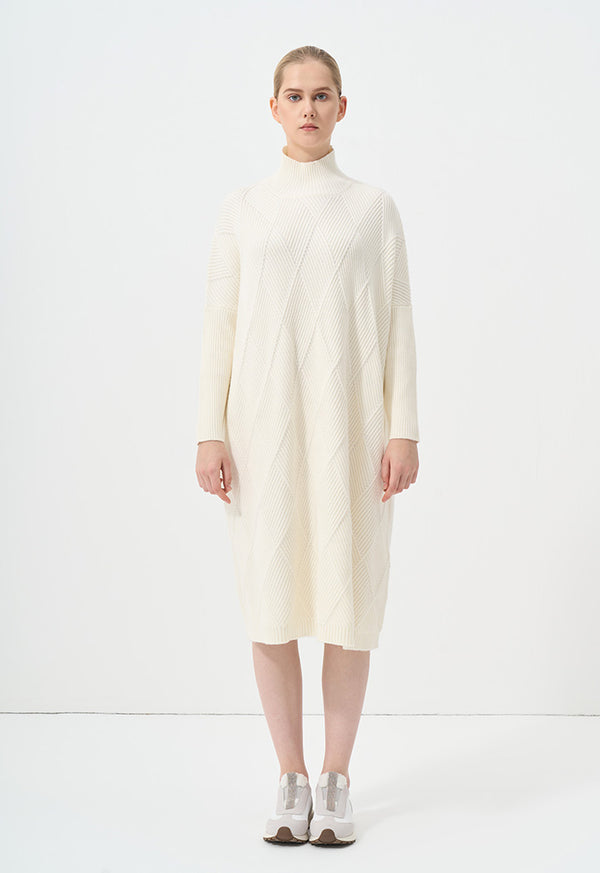 Choice High Neck Knit Midi Dress Off White