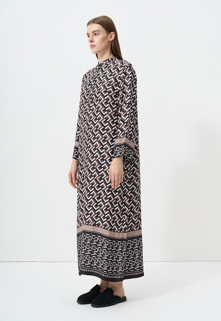 Choice Printed Long Sleeve Maxi Dress Multi Color