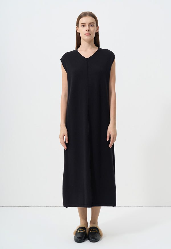 Choice V-Neck Sleeveless Knitted Dress Black