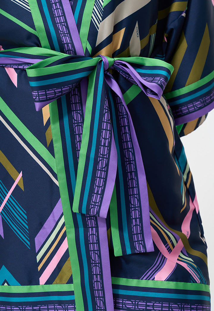 Choice Printed Open Front Belted Kimono Multi Color