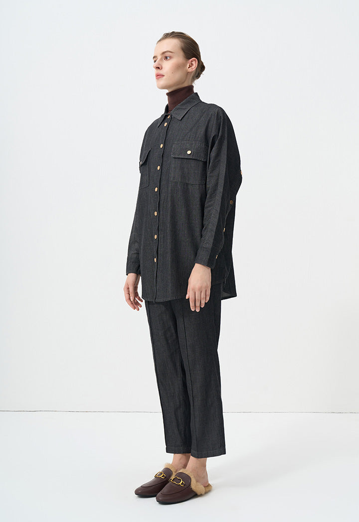 Choice Single Tone Long Sleeves Shirt  Black