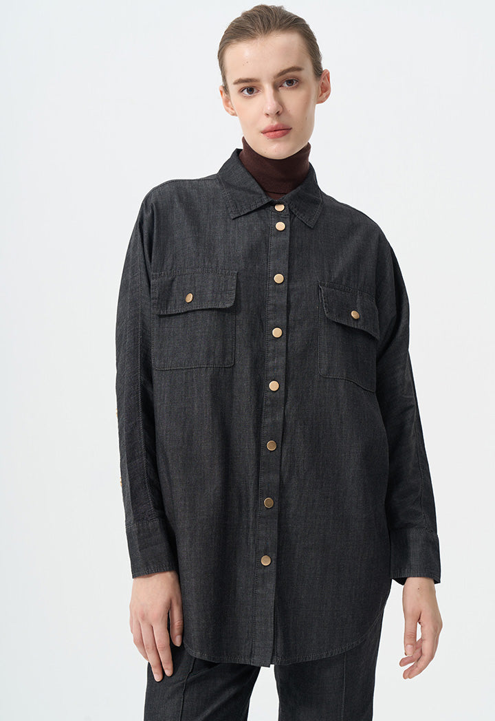 Choice Single Tone Long Sleeves Shirt  Black