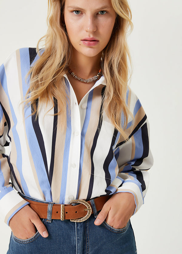 Beymen Club Striped Shirt With Pocket Dark Blue