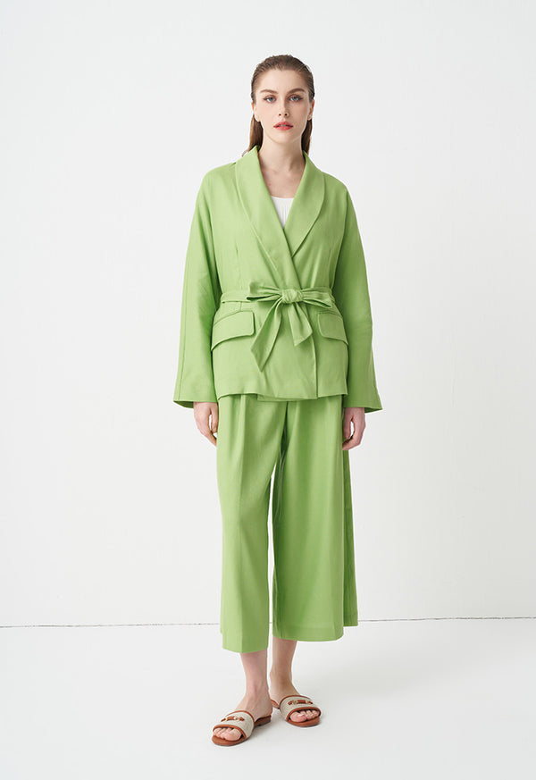 Choice Open-Front Belted Blazer Green