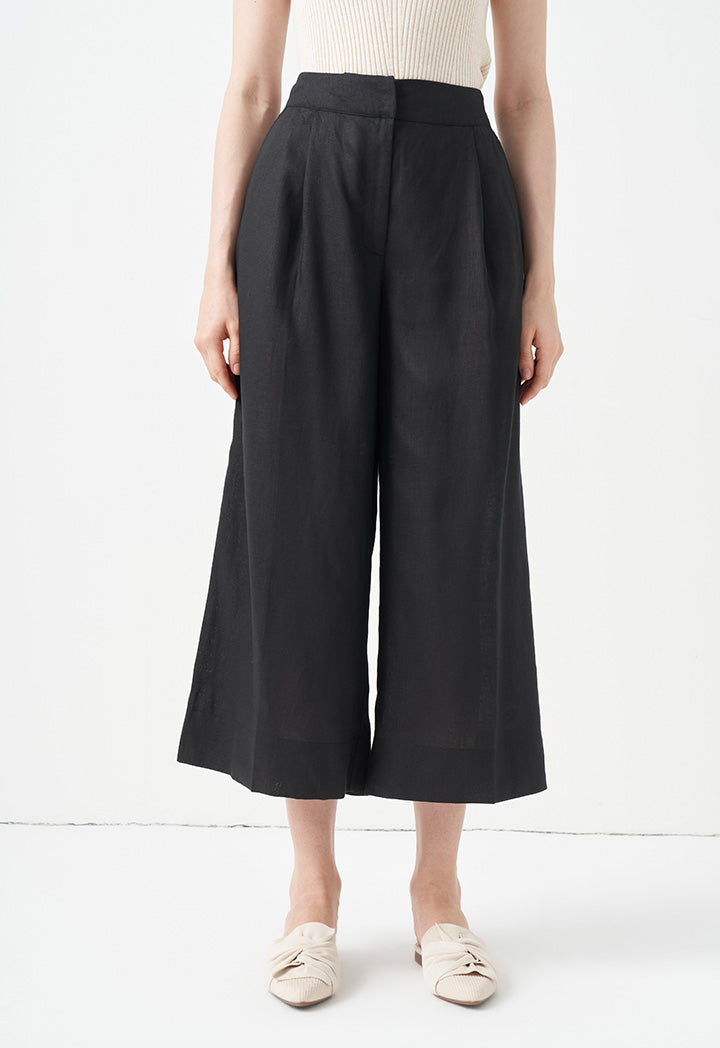 Choice Wide Leg Solid Trousers Black