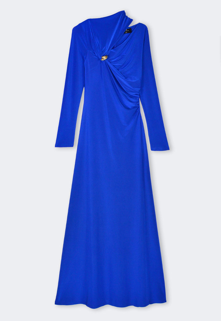 Riva Gathered Cutout Gown Dress Cobalt