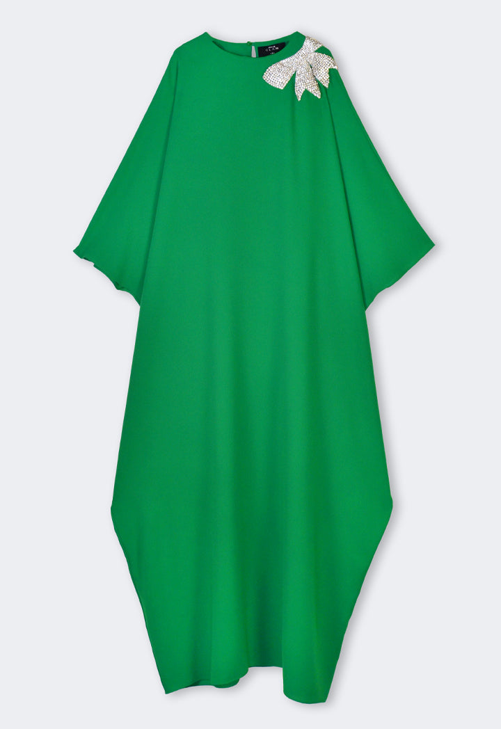 Riva Crystal Embellished Bow Kaftan Dress Green