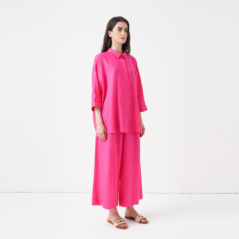 Choice Wide Leg Solid Trousers Fuchsia