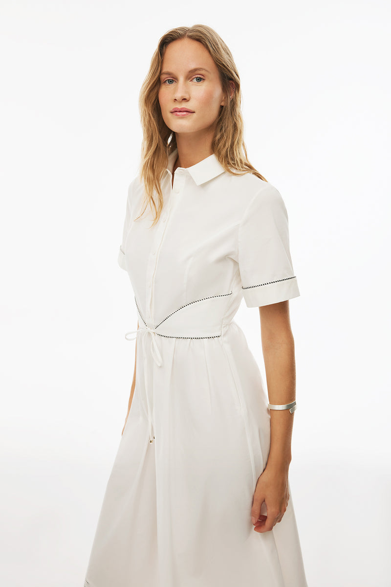 Perspective Shirt Collar A-Line Dress Ecru