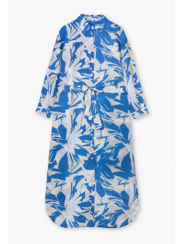 Choice Printed Belted Shirt Dress Blue