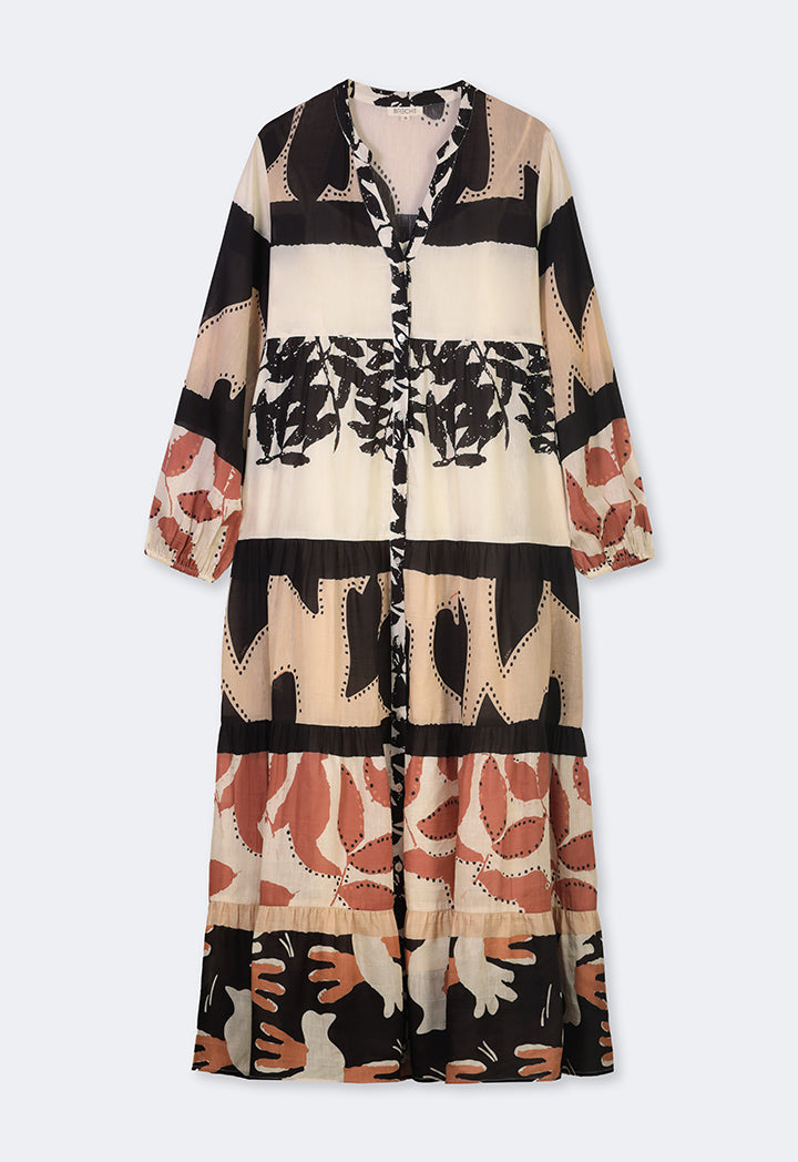 Choice Printed Flared Shirt Dress Multi Color