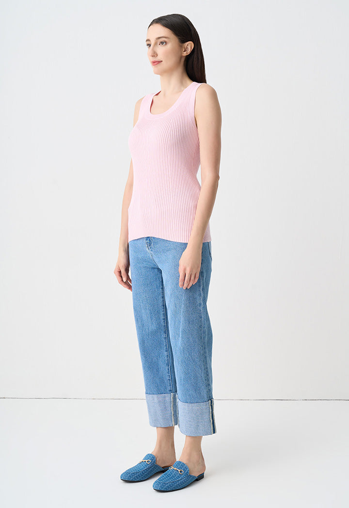 Choice Basic Ribbed Detail Knitwear Pink