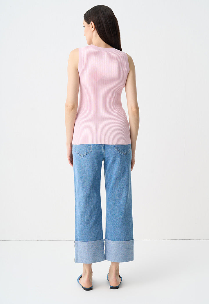 Choice Basic Ribbed Detail Knitwear Pink