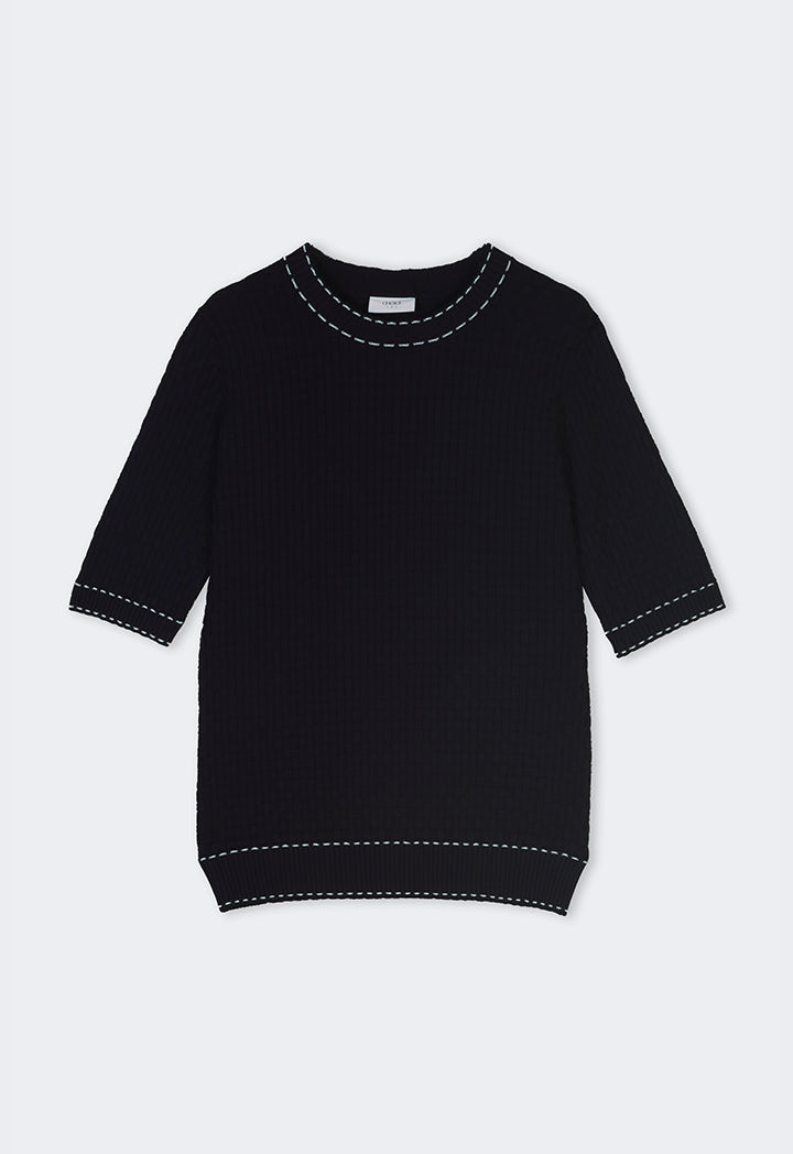 Choice Contrast Ribbed Knitted Top Navy