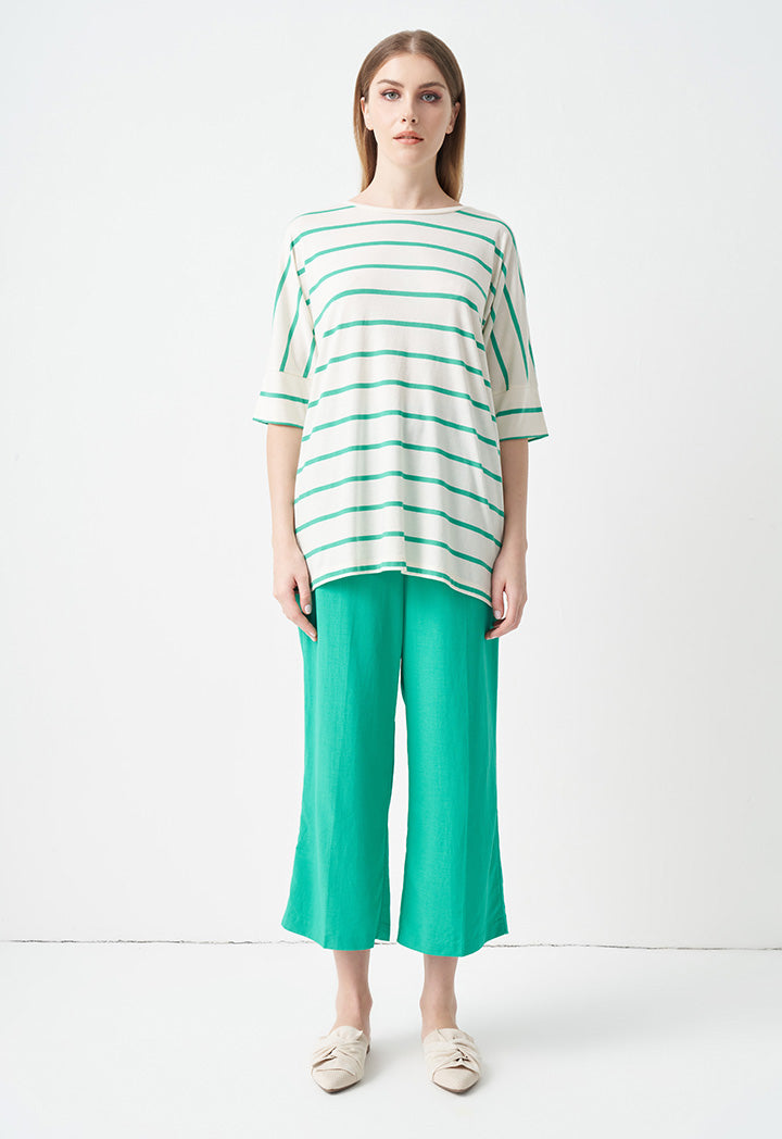 Choice Striped Short Dolman Sleeves T-Shirt Green