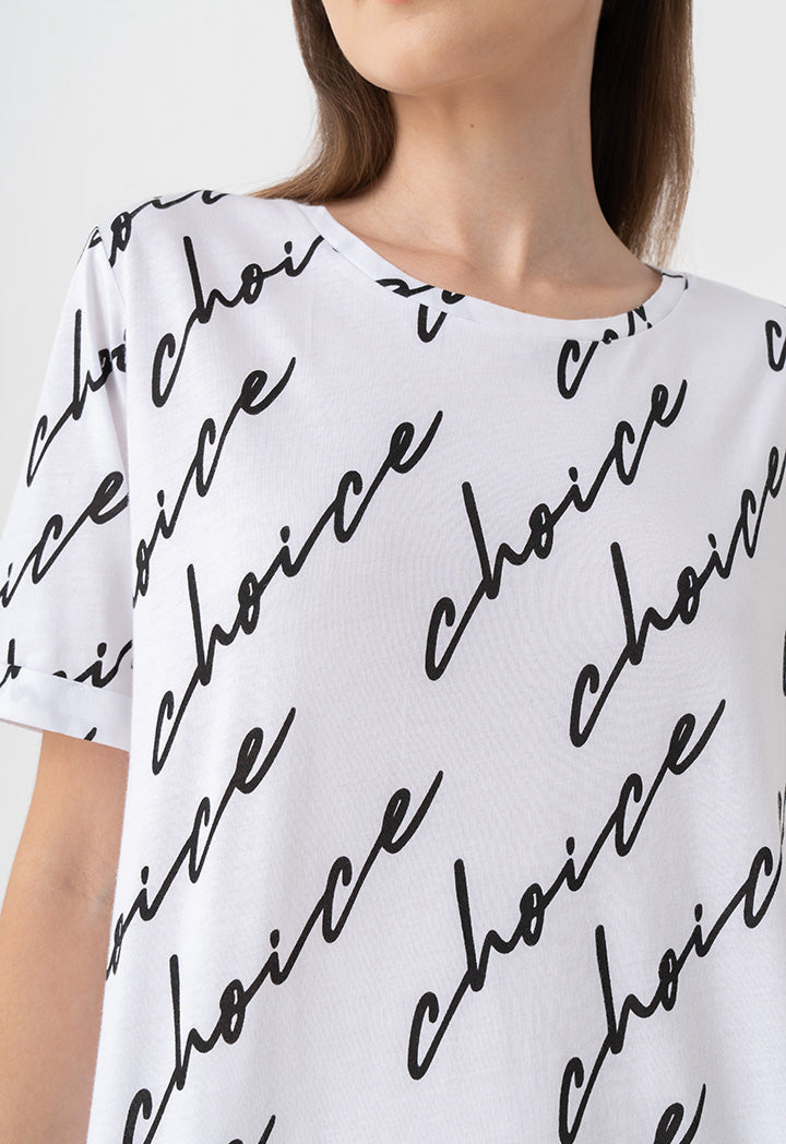 Choice Basic Round Neck Logo Printed T-Shirt Off White