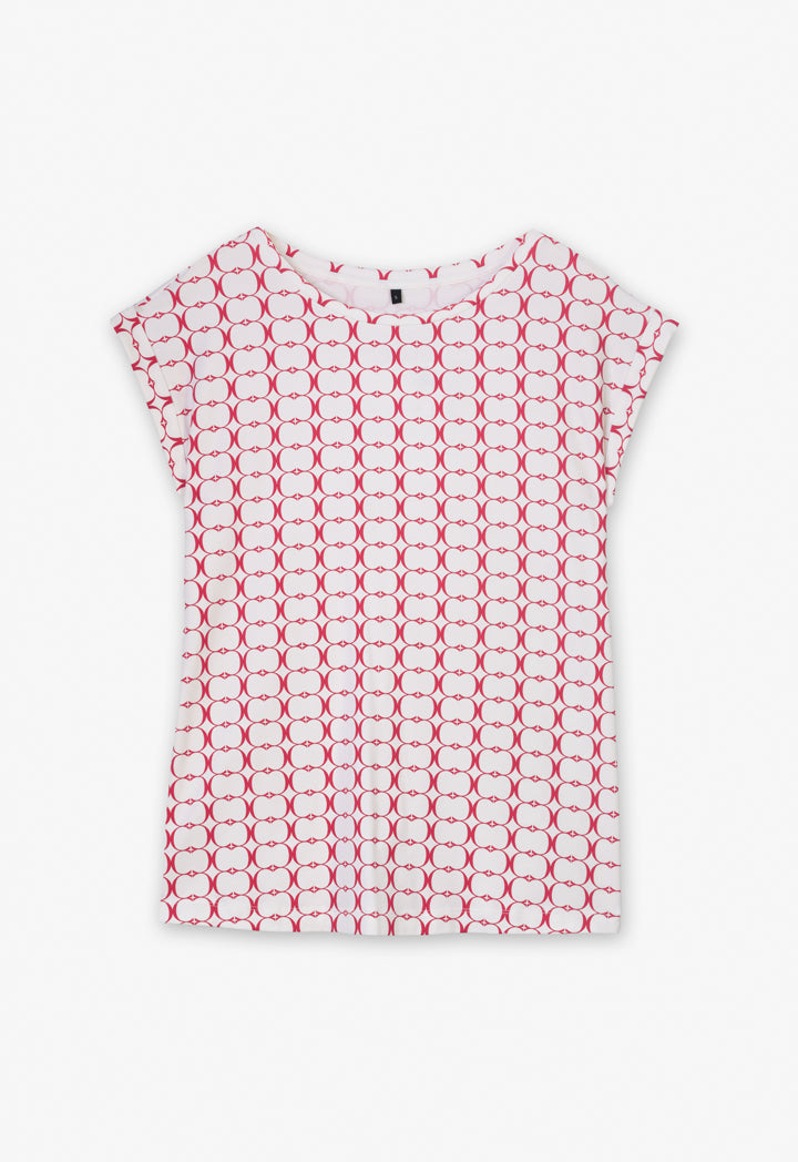 Choice Monogram Pattern Cap Sleeves T-Shirt Red