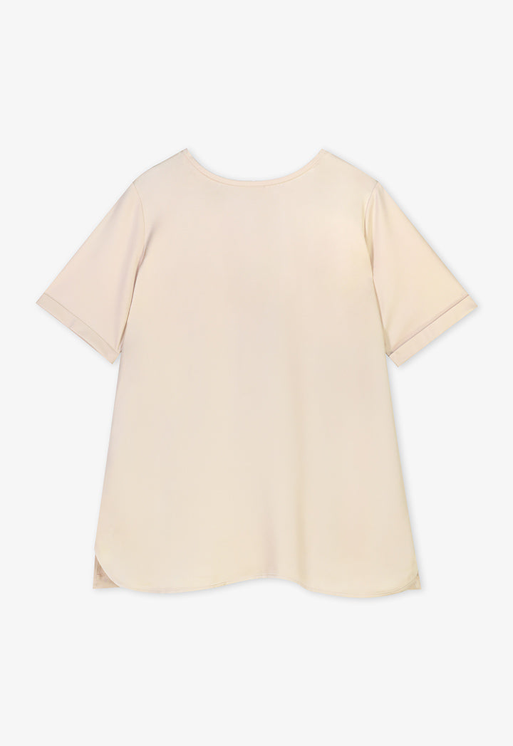 Choice Round Neck Basic T-Shirt  Beige