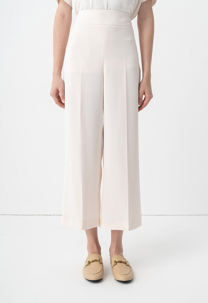 Choice Solid Wide Leg Trousers Cream