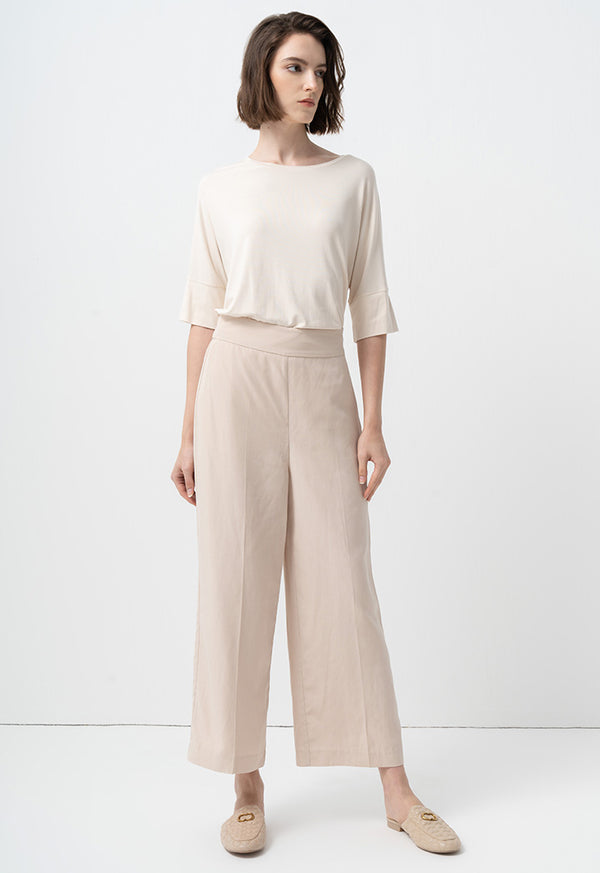 Choice Single Tone Wide Legs Trousers Beige