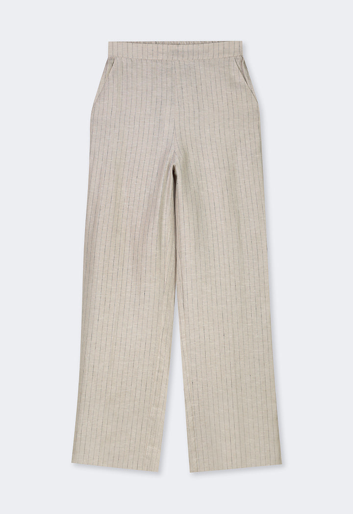 Choice Striped Wide Legs Linen Trousers Beige