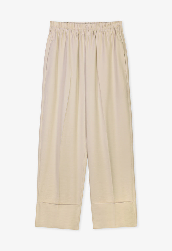 Choice Folded Hem Solid Trouser Beige