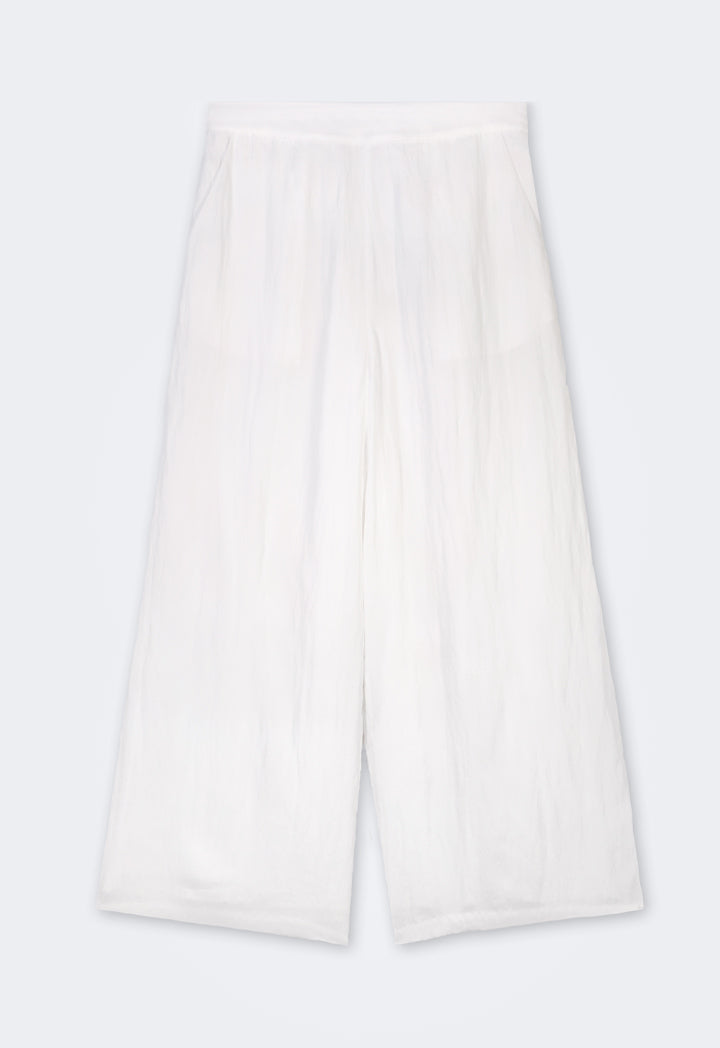 Choice Crinkled Elastic Waist Wide Leg Trousers Off White