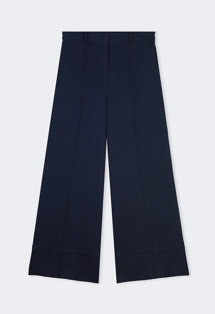 Choice Wide Leg Pintuck Denim Trousers Navy