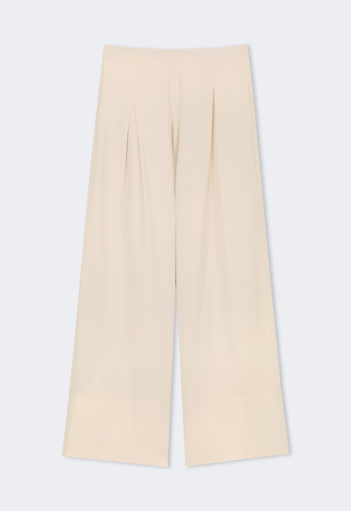 Choice Wide Leg Pleated Palazzo Trousers Beige