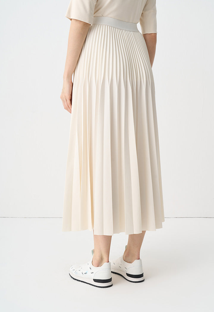 Choice Solid Pleated Elastic Waistband Skirt Beige