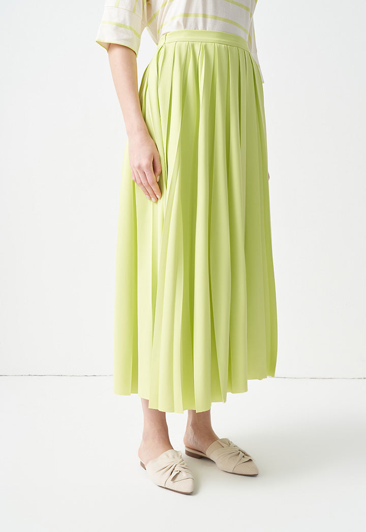 Choice Solid Pleated Midi Skirt Lime