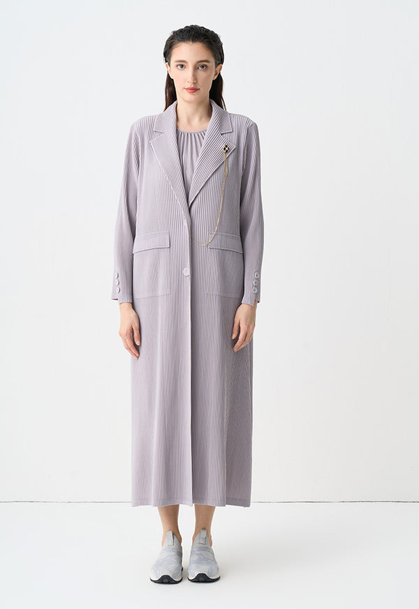 Choice Long Sleeves Pleated Maxi Jacket Grey